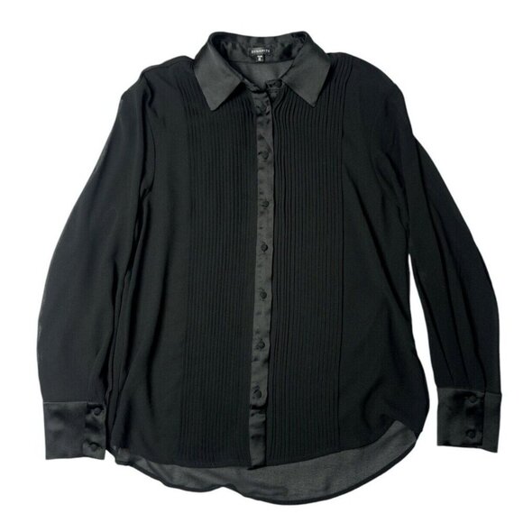 Dynamite Sheer Button Up Blouse Tuxedo Style Black Size XXS - Picture 3 of 11